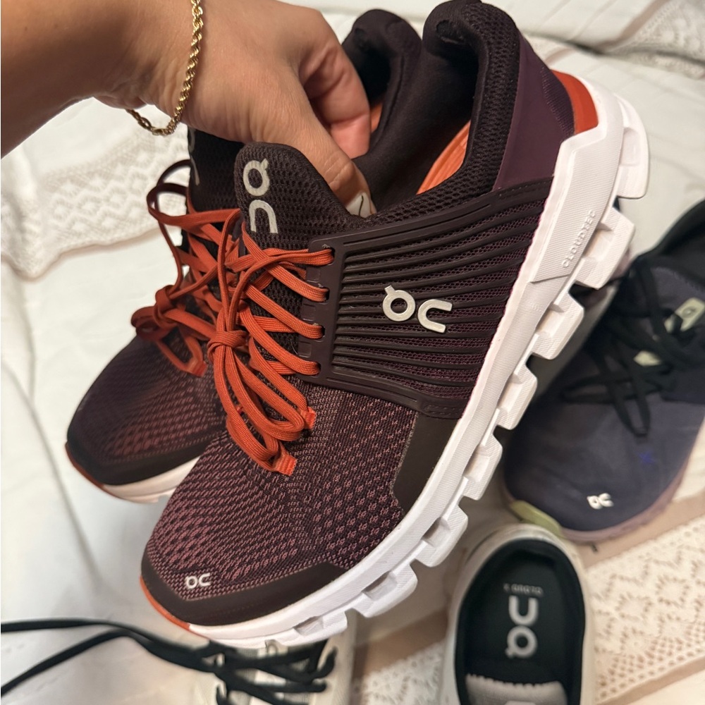 On Running Men's Maroon and Orange Athletic Shoes